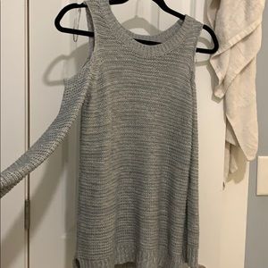 grey sweater with shoulders out